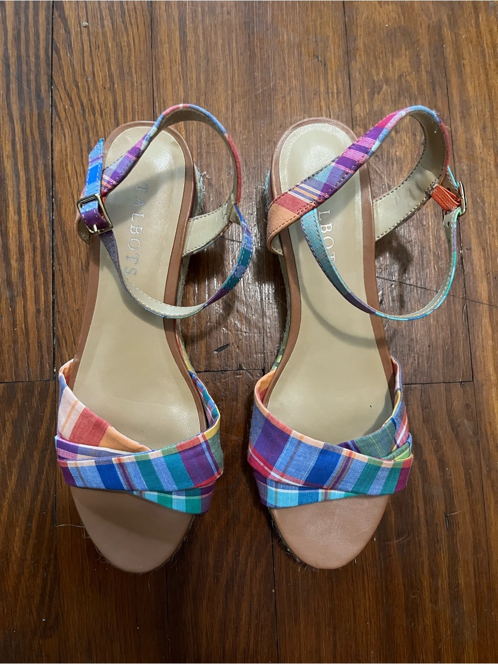 Talbots Multicolor Madras Plaid Open-Toe Slingback Espadrille Sandals